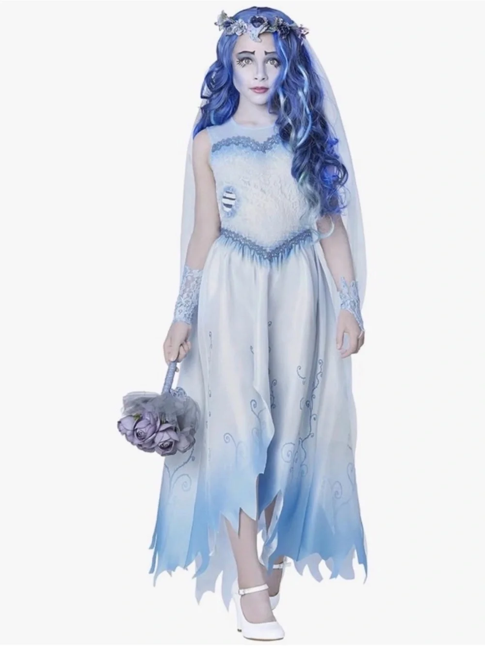 Disney Corpse Bride Emily Costume Dress & Veil Kids Medium Halloween